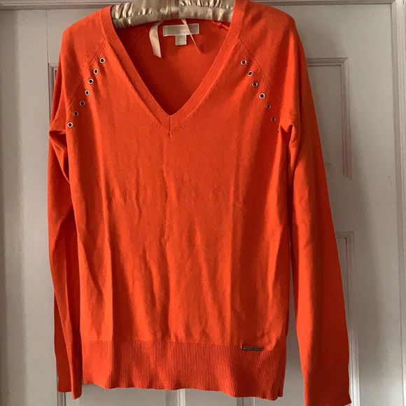 Michael Kors orange Vneck sweater - Picture 2 of 9